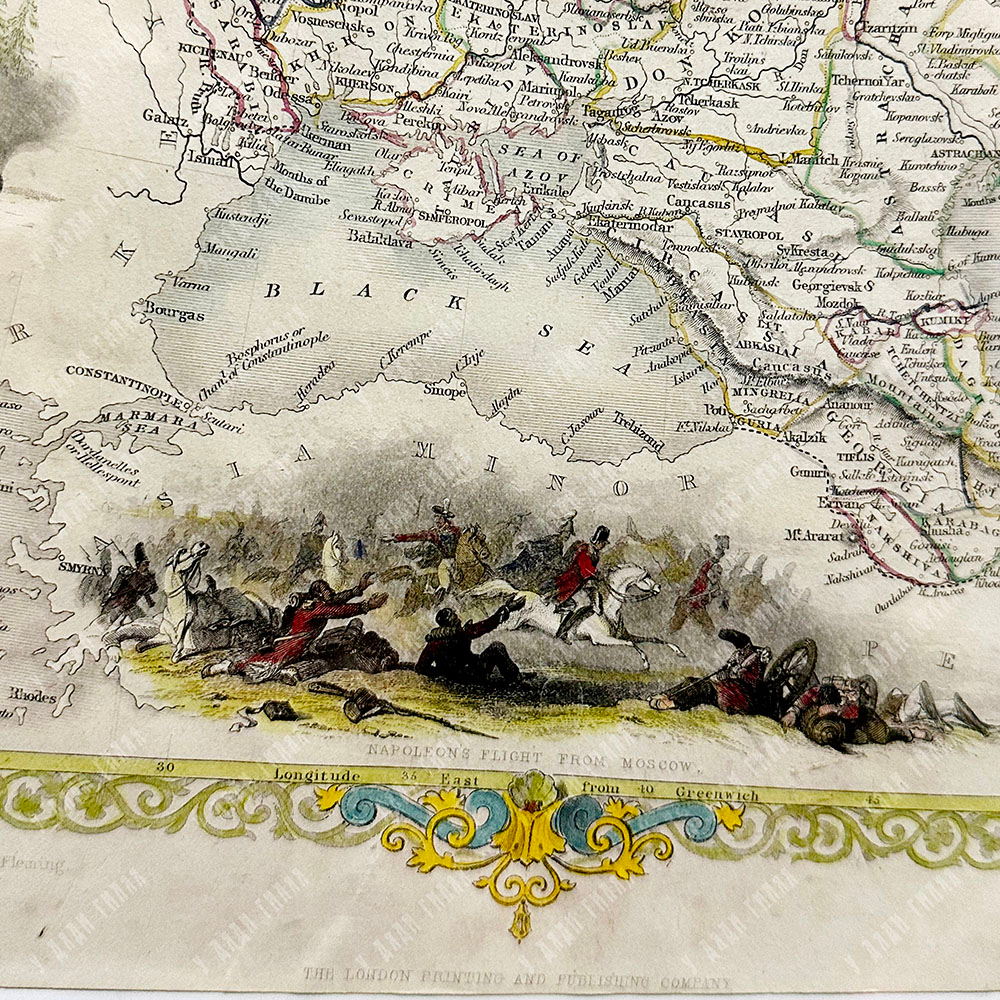 Рапкин Дж. Карта западной части России в Европе. Акварель, гравюра на стали. 1851