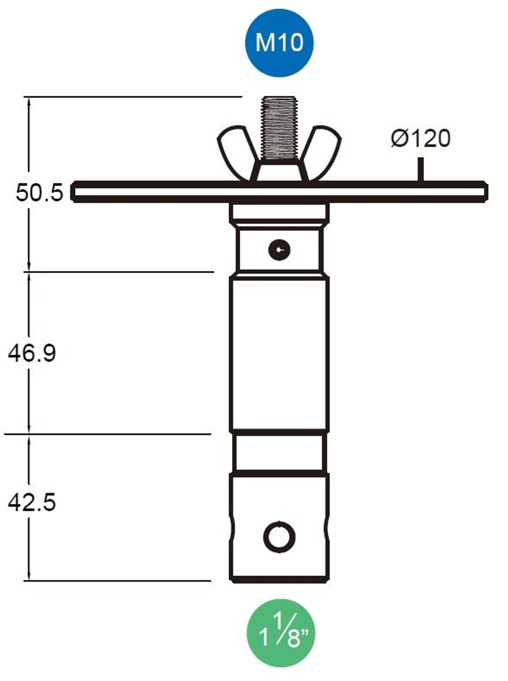 KUPO KS-040 9/8’’ (28 mm) Pin (M10 And Plate). Адаптер - переходник