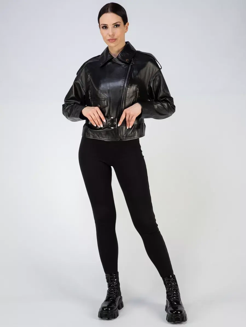 Кожаная куртка демисезонная косуха оверсайз