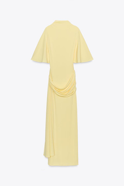 ZARA ДЛИННОЕ ПЛАТЬЕ-НАКИДКА С ОТКРЫТОЙ СПИНОЙ, ЯРКО-ЖЕЛТЫЙ