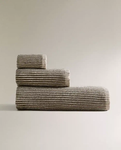 ZARA HOME БАННОЕ ПОЛОТЕНЦЕ В ПОЛОСКУ, ТЕМНЫЙ ХАКИ