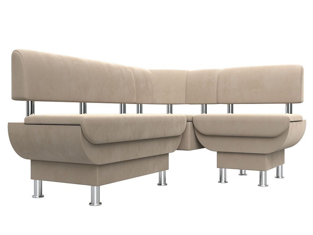 Диван кухонный угловой Альфа правый угол, Бежевый, Велюр, 116684