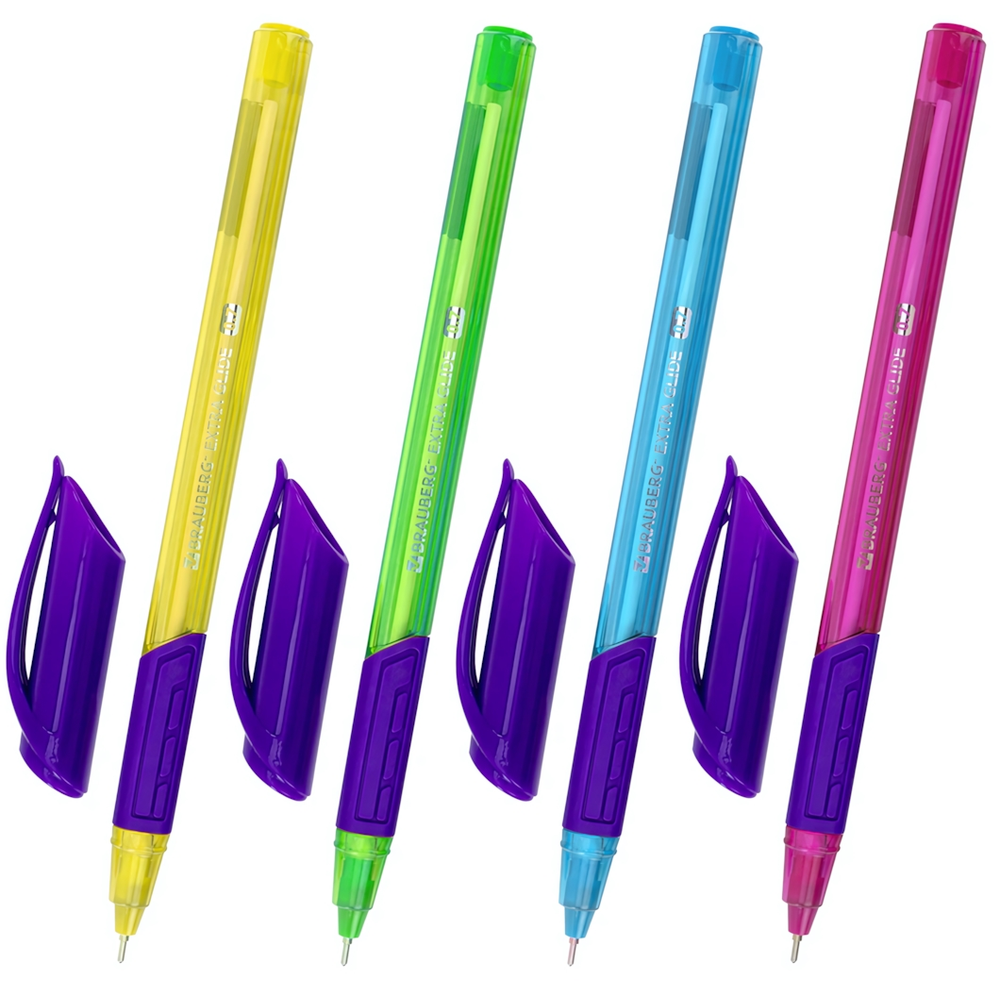 Ручка шарик. масл. линия 0,5мм. "Extra Glide GT Color" синяя, трехгран, с грипом ассорт. (BRAUBERG)