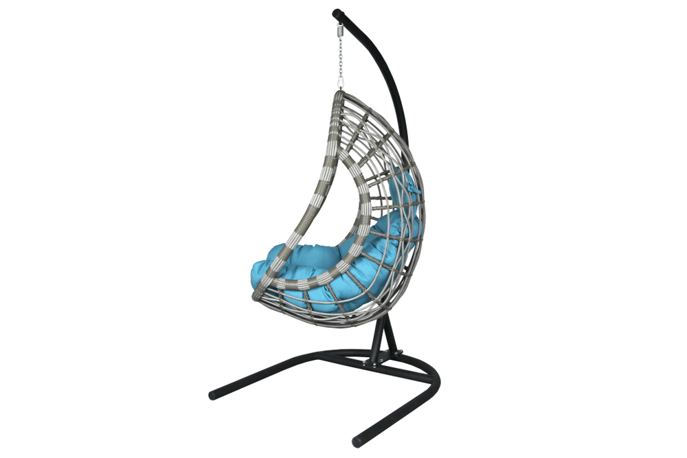 Кресло подвесное Ривьера арт.D66-МТ001 (стойка+основание.черн.,корзн.серая.,подуш.estera лазурный. 3уп. (В))