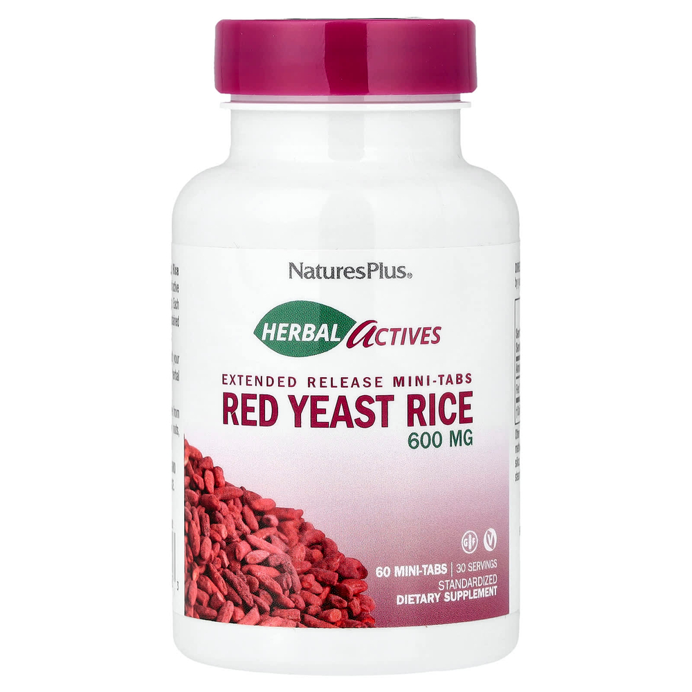 NaturesPlus, Herbal Actives, красный ферментированный рис, 60 мини-таблеток (300 мг в каждой)