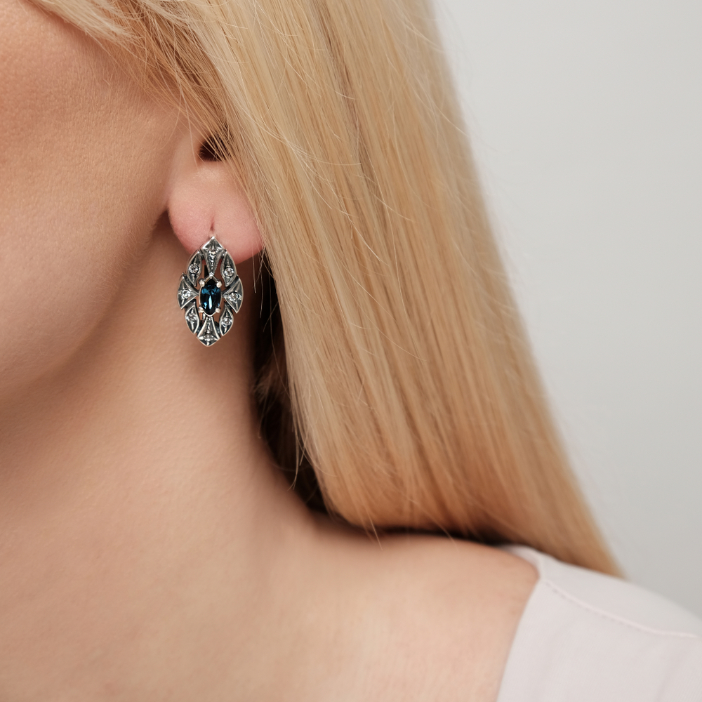 "Маркиза" серьги в серебряном покрытии из коллекции "Леди" от Jenavi  с английским замком