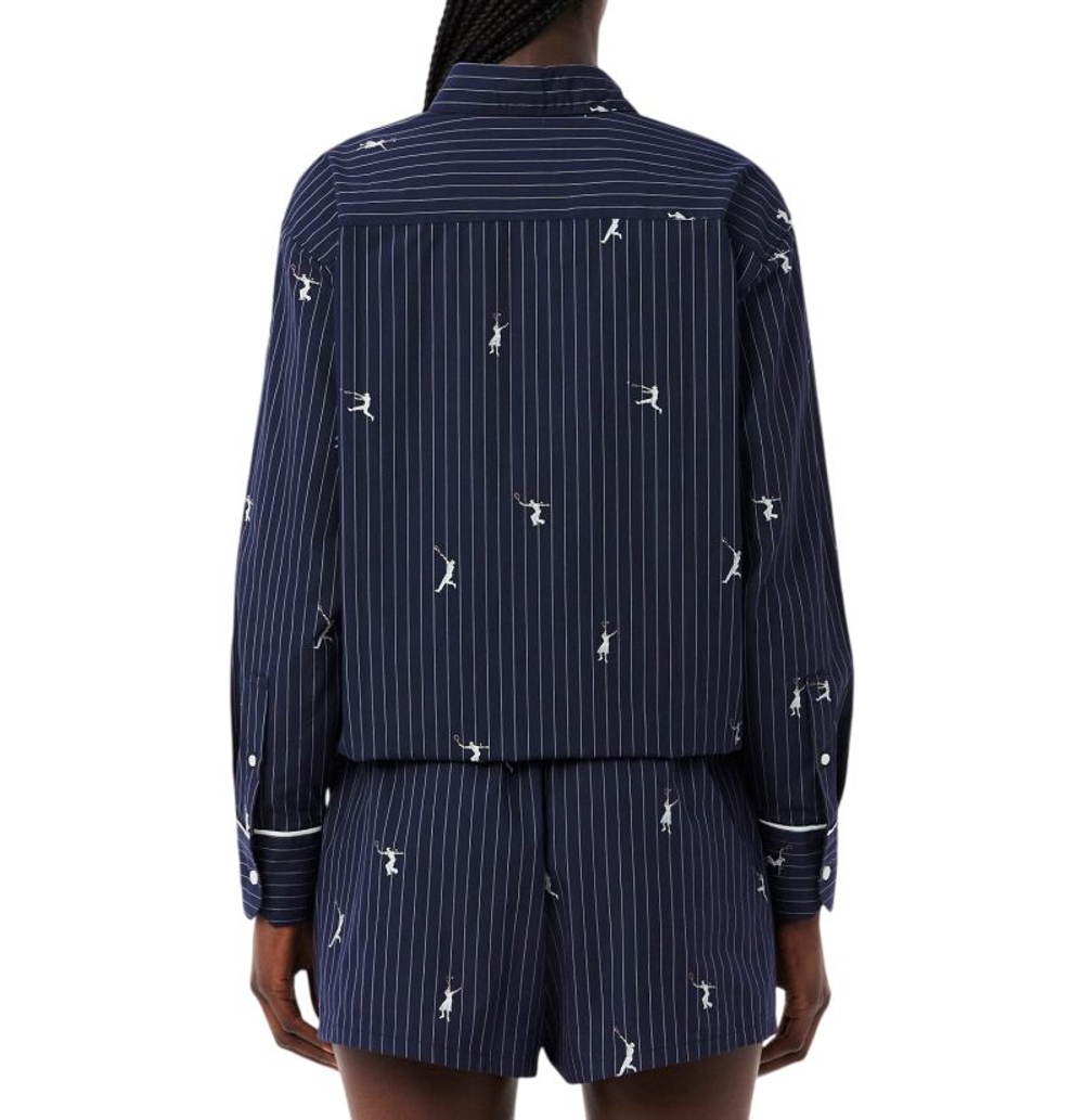 Женское теннисное поло Lacoste Oversized with Jacquard Motifs - navy blue/white