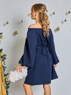 Платье нарядное для девочки тёмно-синее