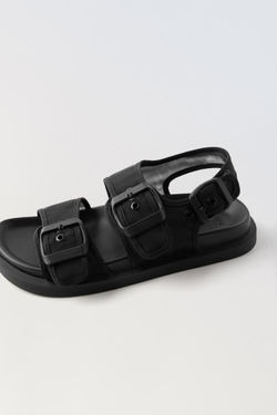 ZARA САНДАЛИИ ИЗ ОРГАНЗЫ С ПРЯЖКАМИ, ЧЕРНЫЙ