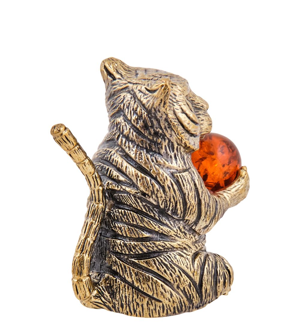 AM-3780 Колокольчик «Тигр Шар» (латунь, янтарь)