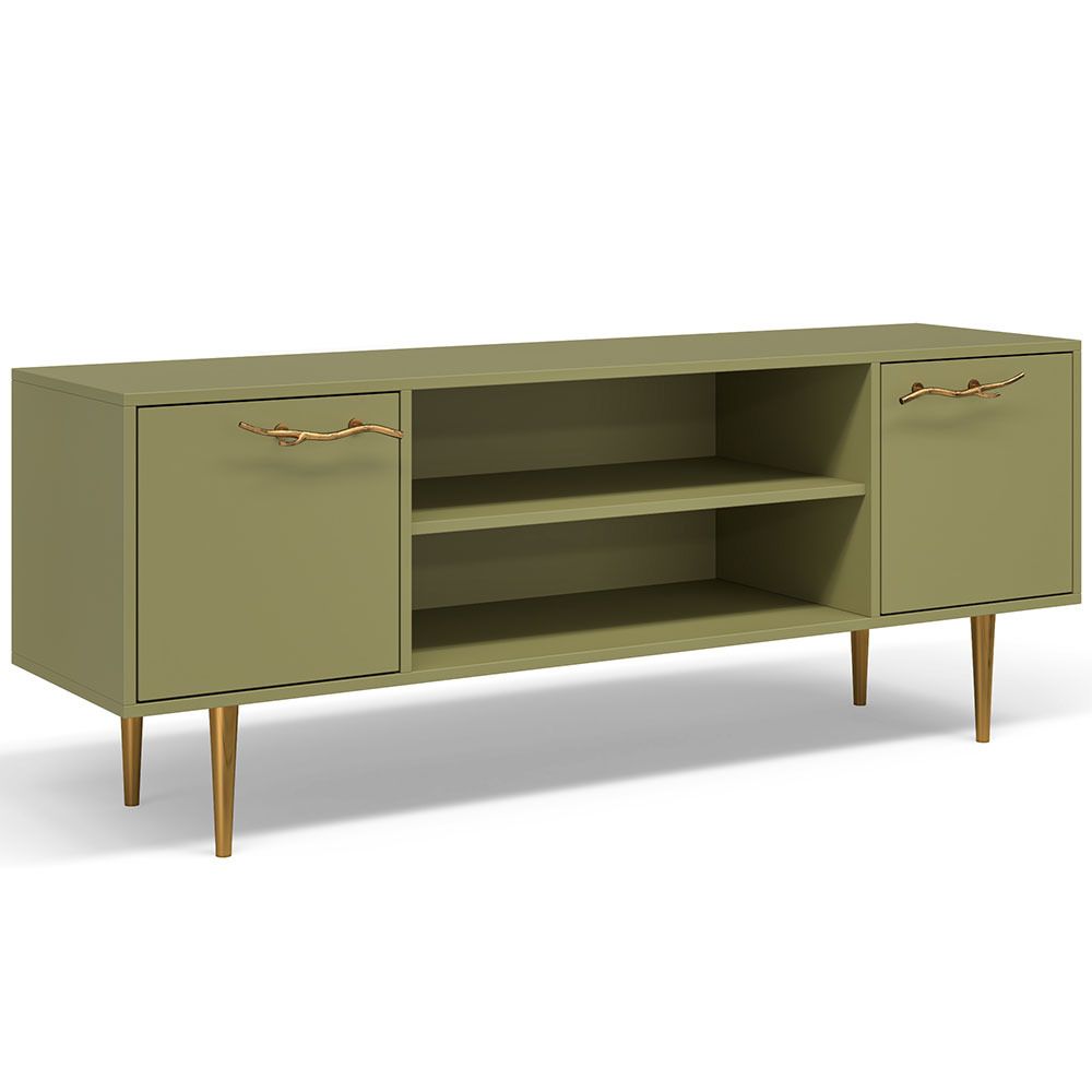 Тумба под ТВ Арт Колор matte 155см Стайл Голд Зеленая олива матовая
