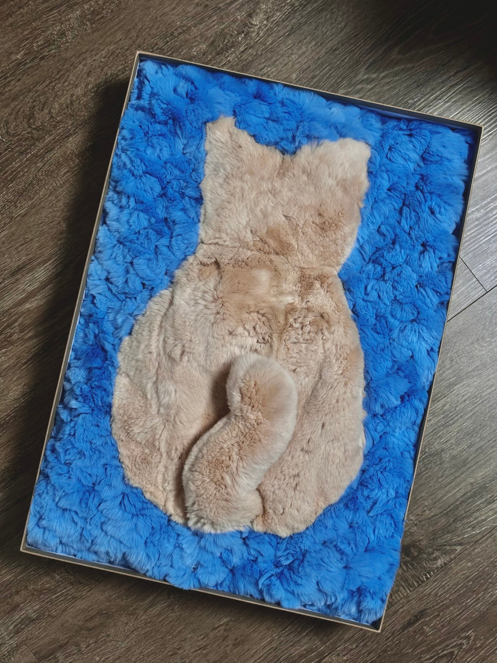 Вязаный детский плед из натурального меха рекс "Котик" 120х80 см (голубой)