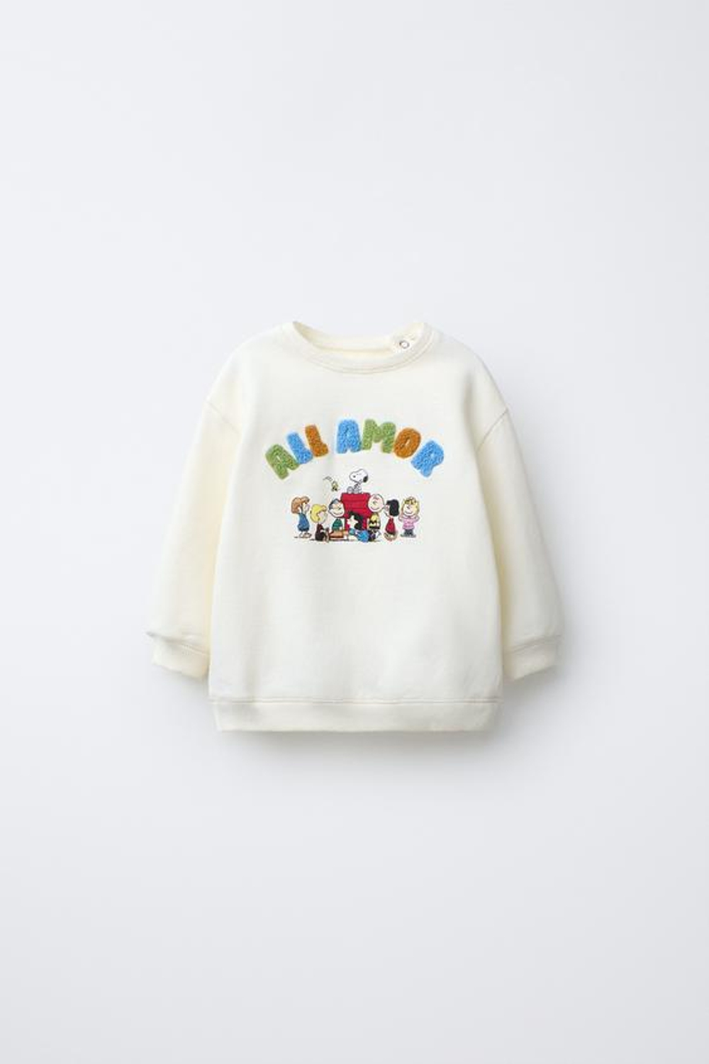 ZARA ТОЛСТОВКА С МАХРОВОЙ НАШИВКОЙ SNOOPY PEANUTS™, СВЕТЛЫЙ ЭКРЮ
