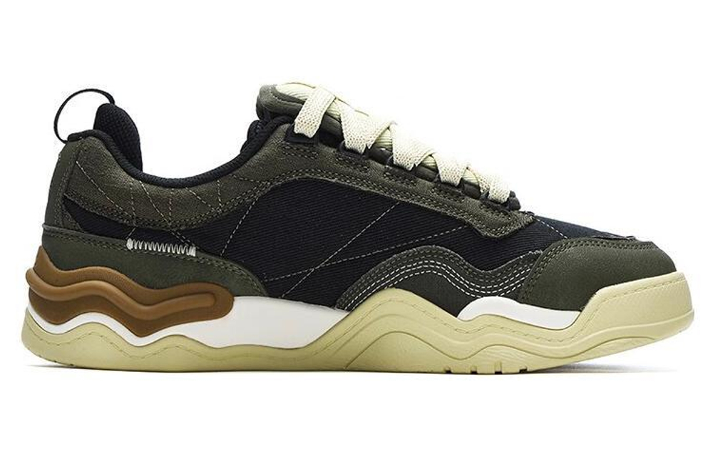 FILA FUSION Fila tide brand KICK WAVE soled shoes FILA TIDE brand synthetic leather non-slip wear-resistant lightweight low-top sneakers dark dark green