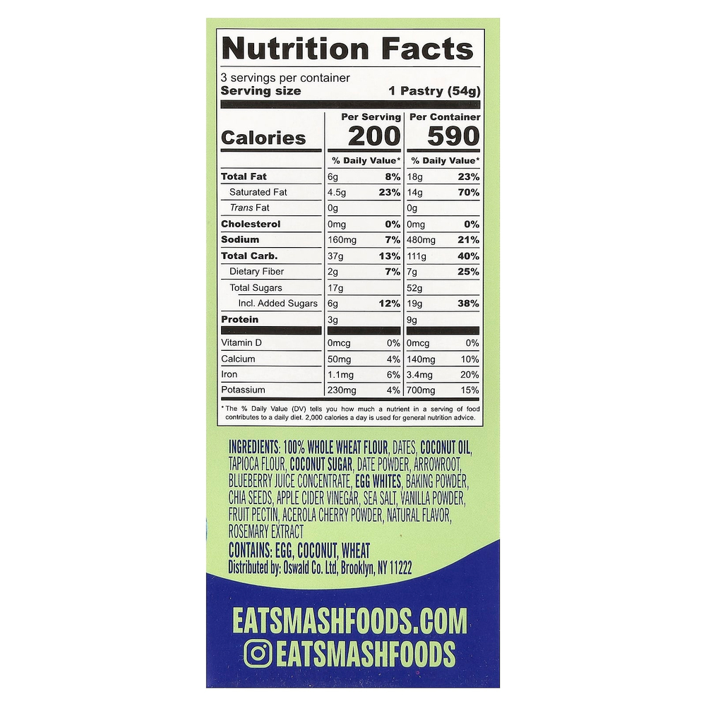 Smash Foods, Toasties™, голубика, 3 шт., 54 г (1,9 унции) каждое