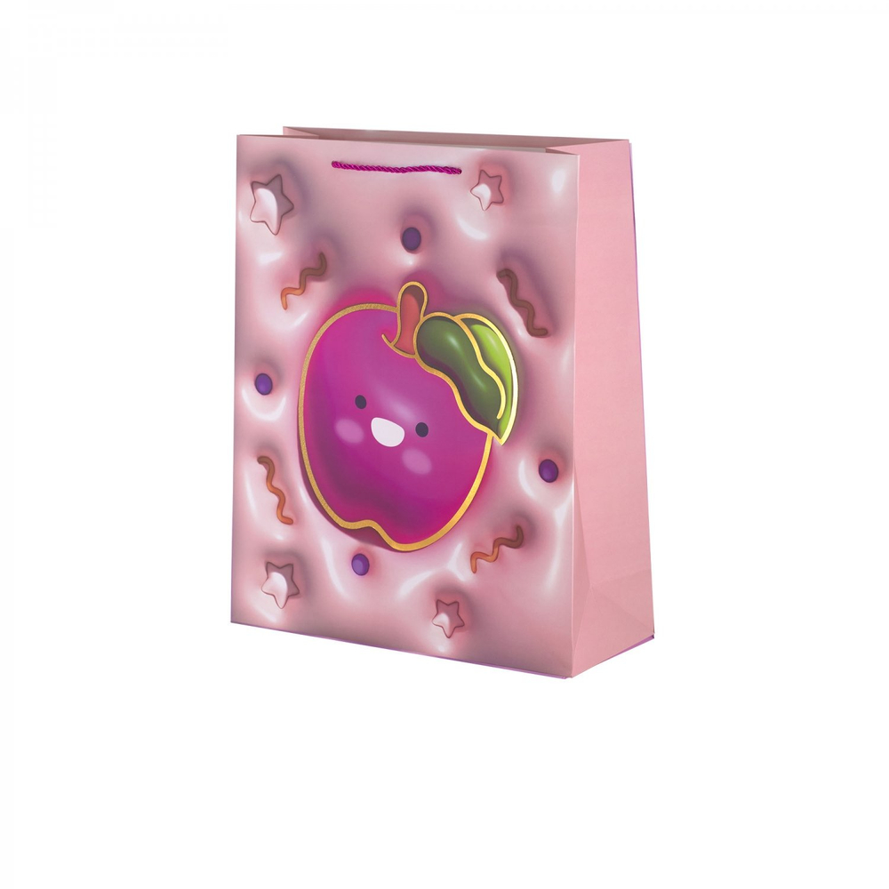 Пакет подарочный бумажный Alingar, (М) 18х23х10 см, вертикальный, "Яркие фрукты", мат. ламинация, тиснение голография, эфффект 3D, ассорти