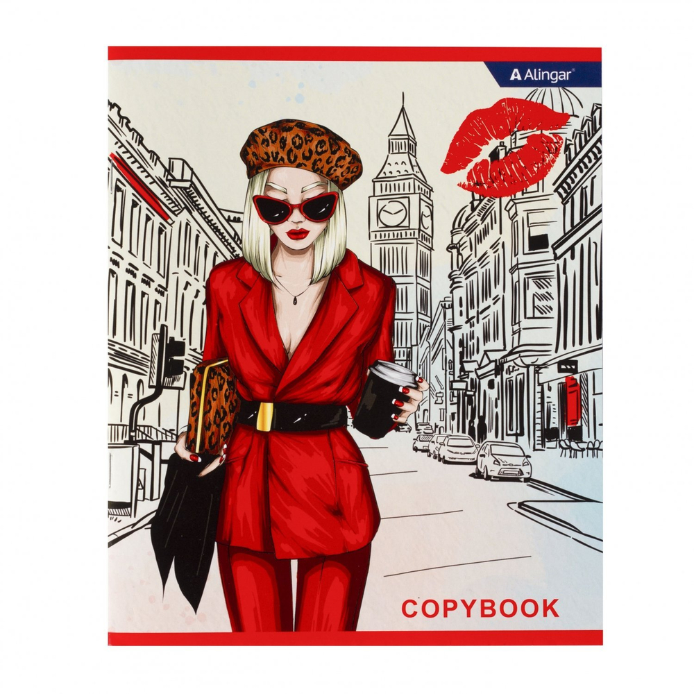 Тетрадь 48л., А5, клетка, Alingar "Girls in the city", скрепка, мелованный картон (стандарт), выб УФ лак, блок офсет, 4 дизайна в пленке т/у