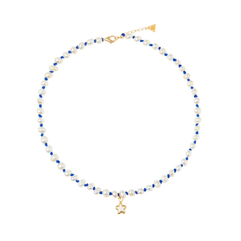 Колье Звёздная Пыль с Вплетенным Жемчугом – Белое