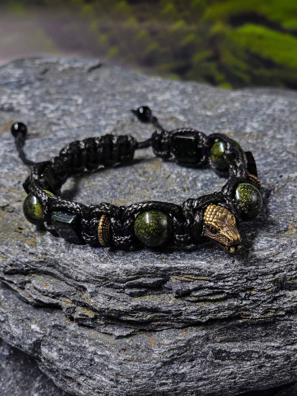 Мужской браслет на руку Змея. Авантюрин и Змеевик