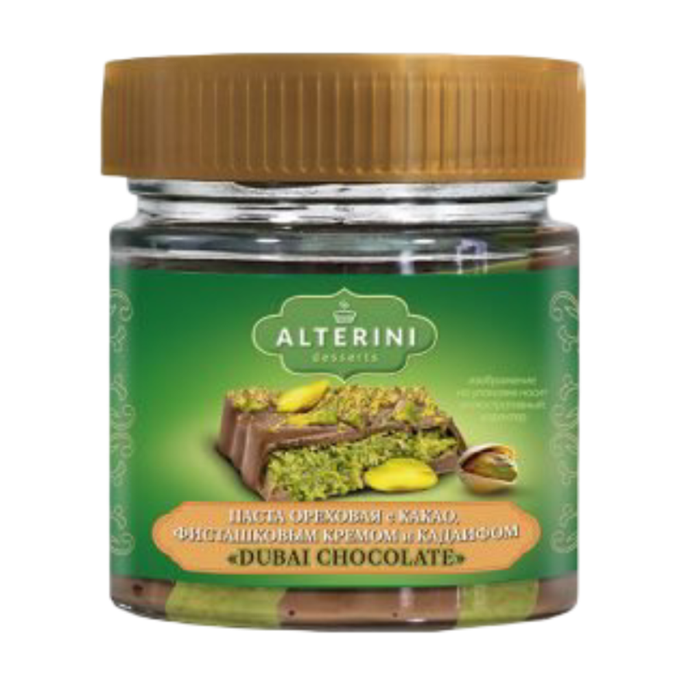 Паста "Alterni" дубайский шоколад ореховая с какао фисташковый крем 200гр