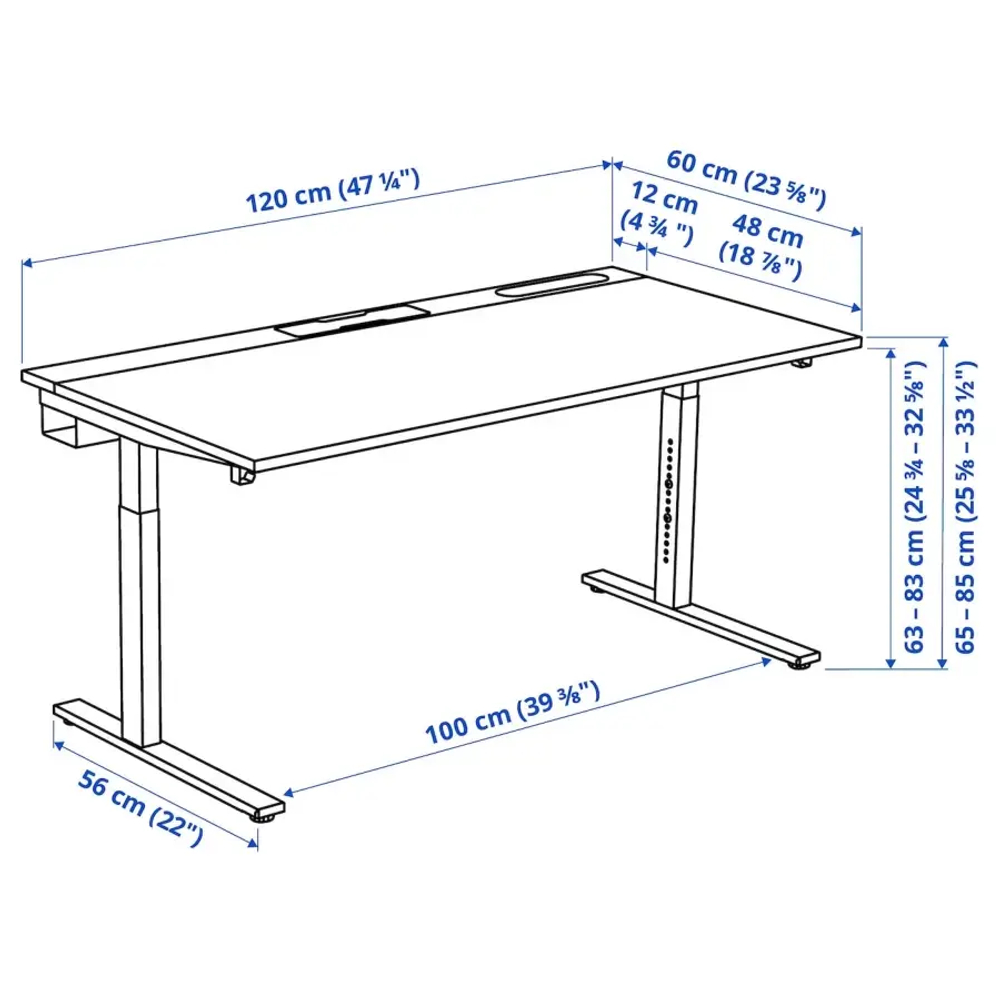 Письменный стол с регулировкой по высоте - IKEA MITTZON/МИТТЗОН ИКЕА, 120х60х65-85 см, белый