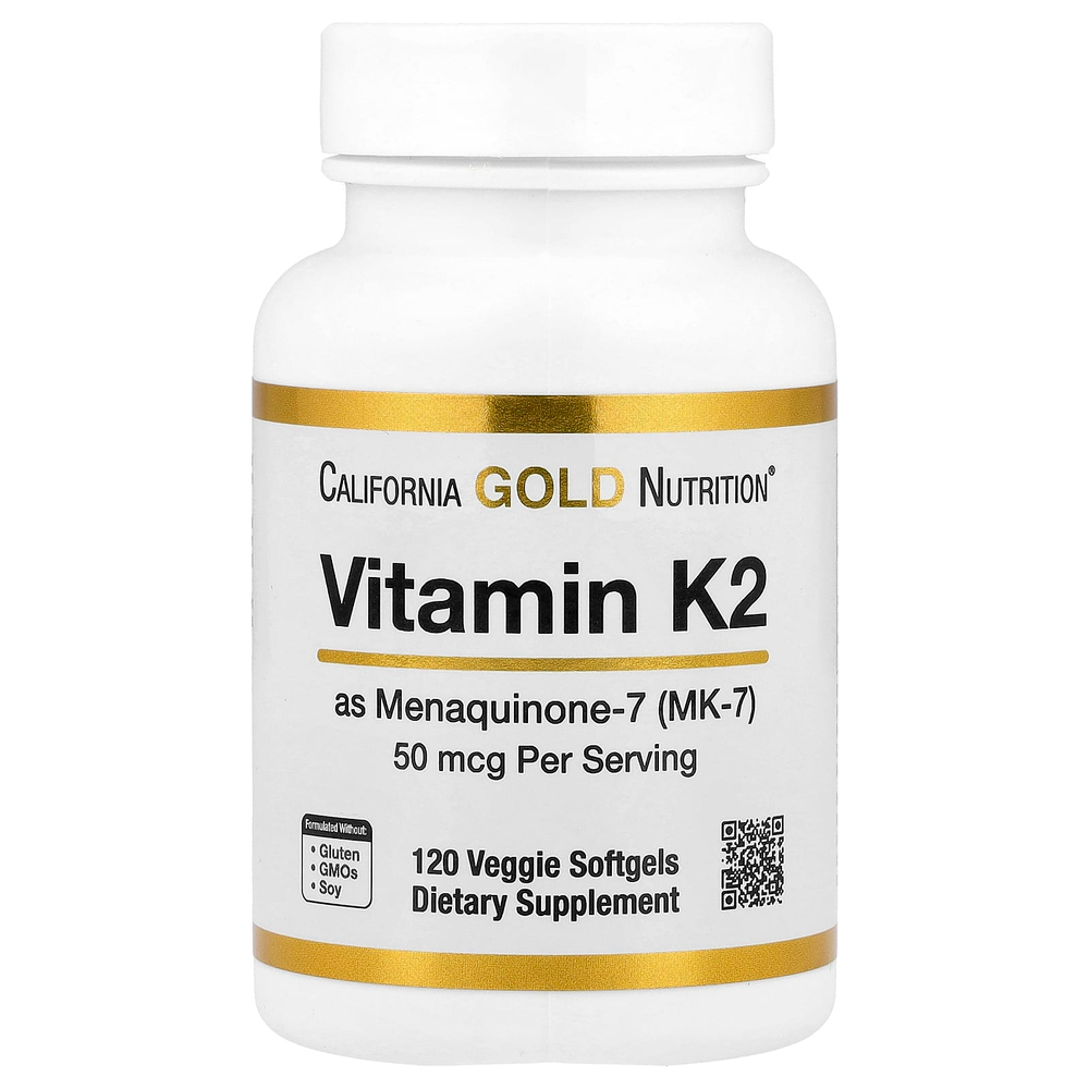 California Gold Nutrition, витамин K2 (в виде менахинона-7), 50 мкг, 120 растительных капсул