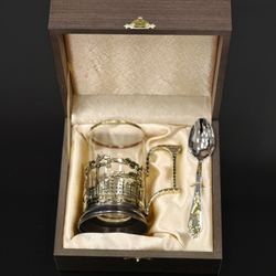 Подстаканник "Подарок строителю" с ложечкой в футляре