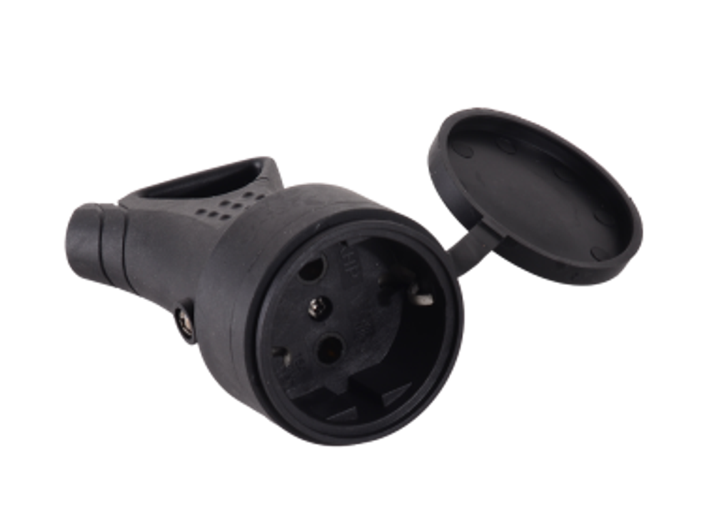Розетка кабельная с крышкой с/з, каучук IP44 16А Вихрь