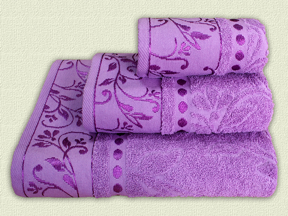 Комплект из 3 махровых жаккардовых полотенец 30*60+50*90+70*130 см. (цвет лиловый, арт. 860-707)