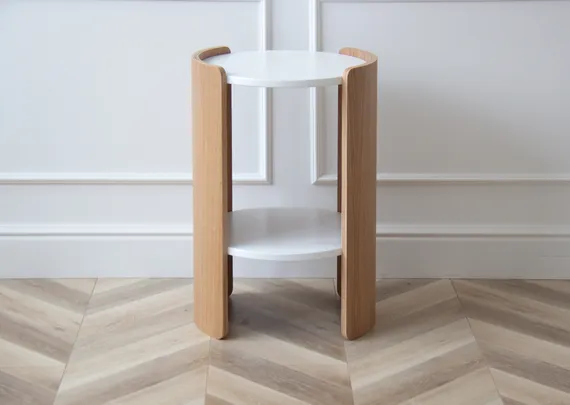 Столик Lagom D 43 см высота 64 см (белый, натуральный дуб)