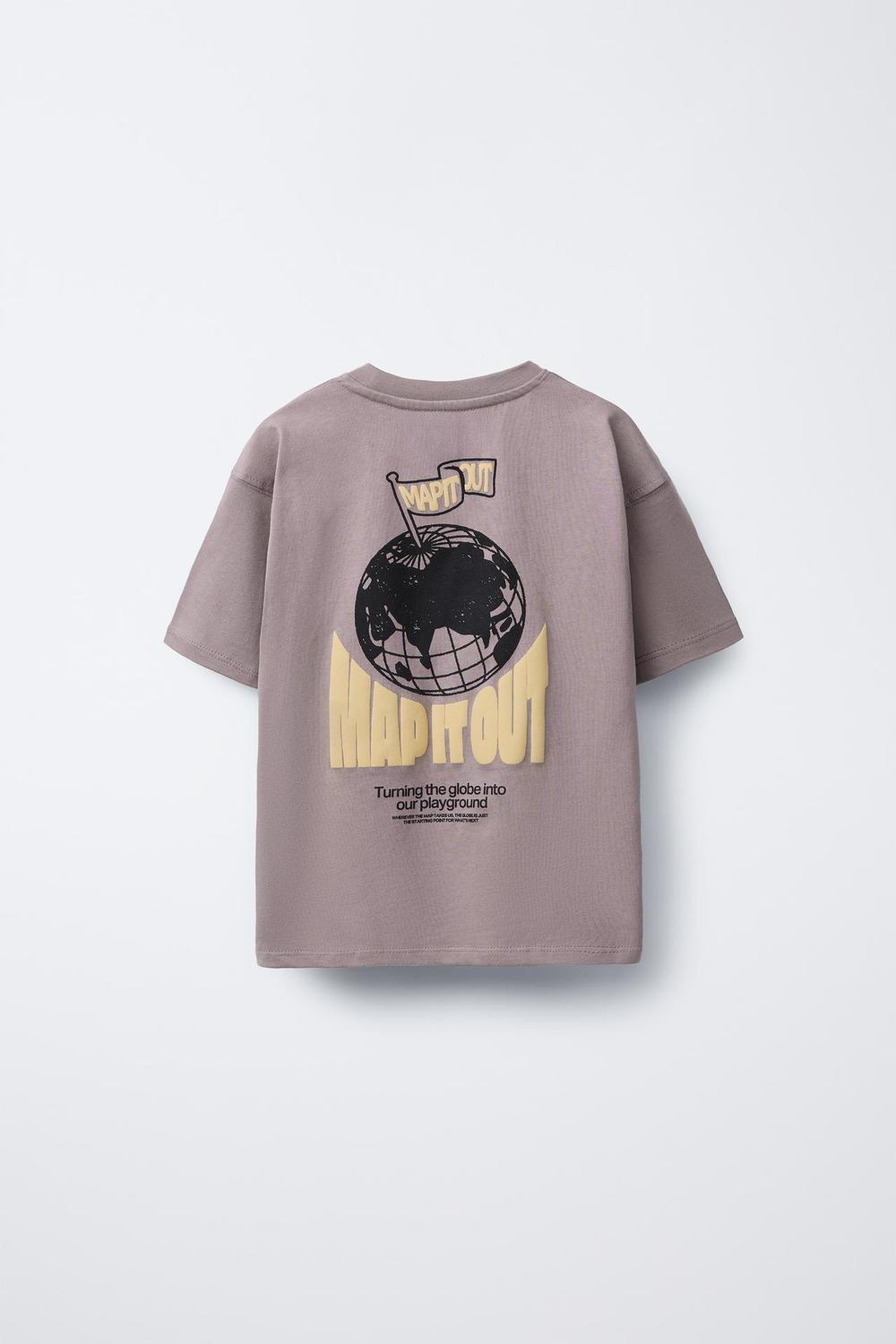 ZARA ФУТБОЛКА С РЕЛЬЕФНЫМ ПРИНТОМ, СЕРОВАТО-КОРИЧНЕВЫЙ