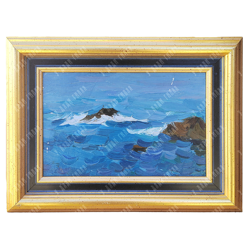 Динес Ю. С. Камни, море. Гурзуф. Этюд. Картон, масло. 1955 г.