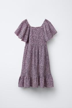 ZARA ПЛАТЬЕ С ТЕКСТУРНЫМ АНИМАЛИСТИЧЕСКИМ ПРИНТОМ, РОЗОВЫЙ