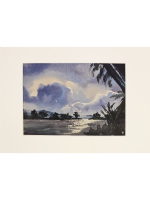 Картина авторская акварельная в паспарту 21*30 см на стену для интерьера "В окружении пальм"