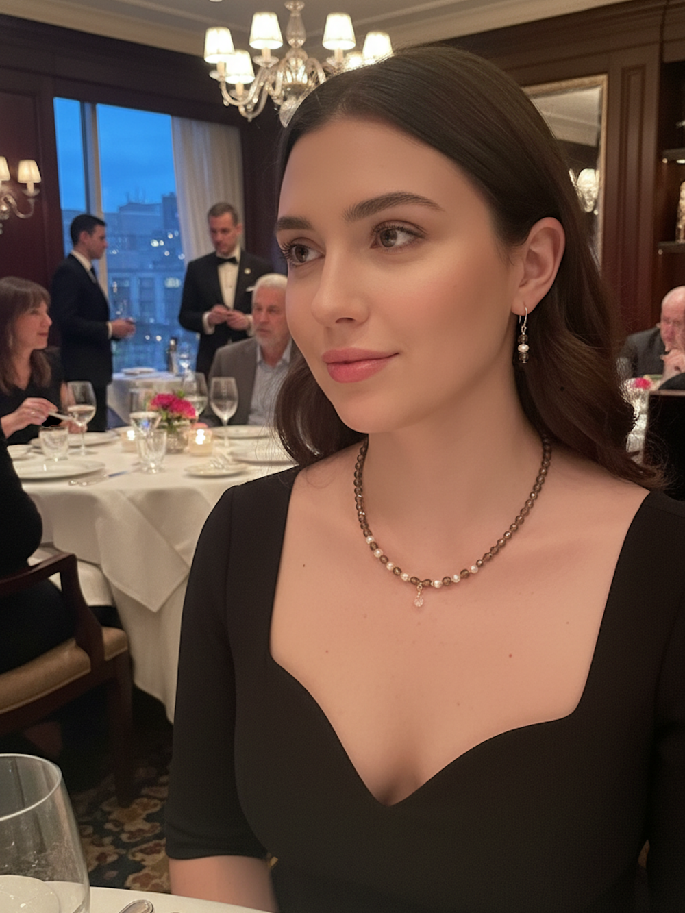 Колье авторское ручной работы из раухтопаза и речного жемчуга "Дымка"