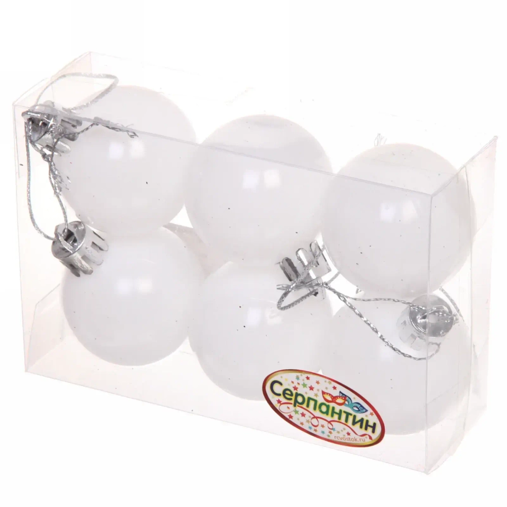 Новогодние шары 4 см (набор 6 шт) «Глянец», белый