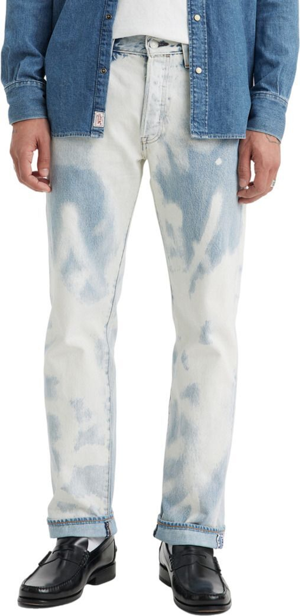Джинсы Levis 501 Levi's Original Fit LIGHT INDIGO - WORN IN бело-голубые
