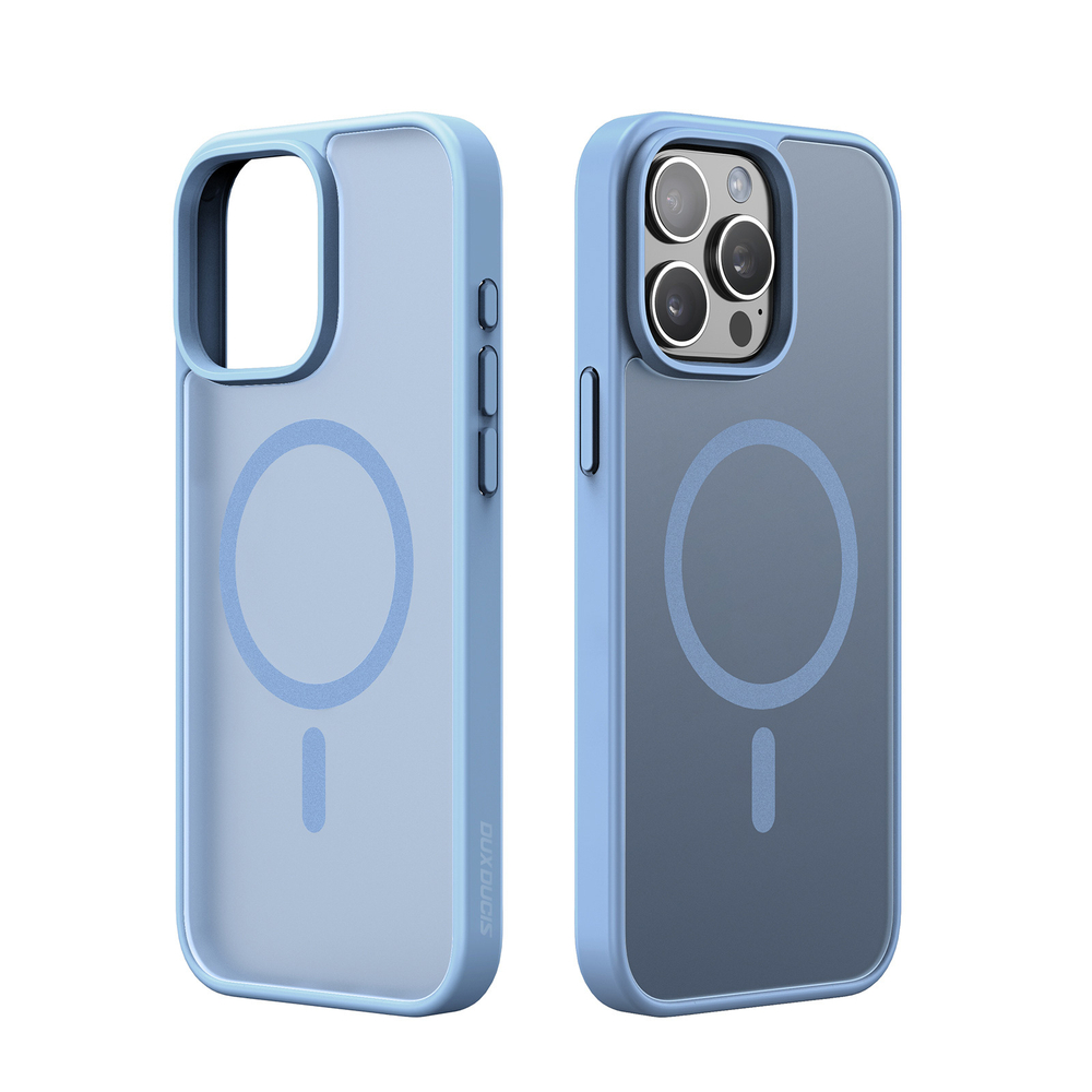 Прозрачный матовый чехол с синими рамками (Light Blue) и с MagSafe от Dux Ducis для iPhone 15 Pro Max, серия Yind Series Case