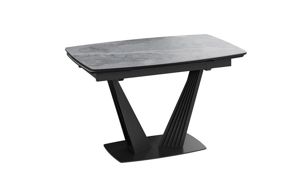 Стол кухонный обеденный раздвижной Черный муар/Керамика матовая серый мрамор 130(190)х80х76 см