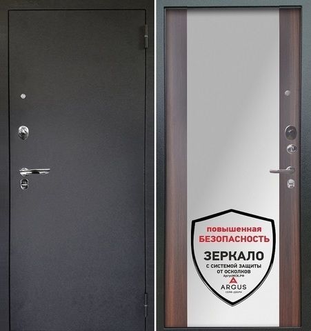 Входная сейф-дверь с зеркалом Аргус Люкс Про 3К Вояж коньяк калифорния/ Черный шелк