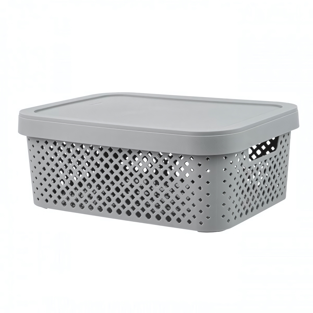 Корзина для хранения с крышкой Plast Team Stockholm, 10 л серый шторм