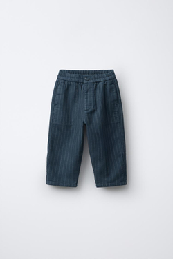 ZARA БРЮКИ BAGGY В ПОЛОСКУ, СИНИЙ