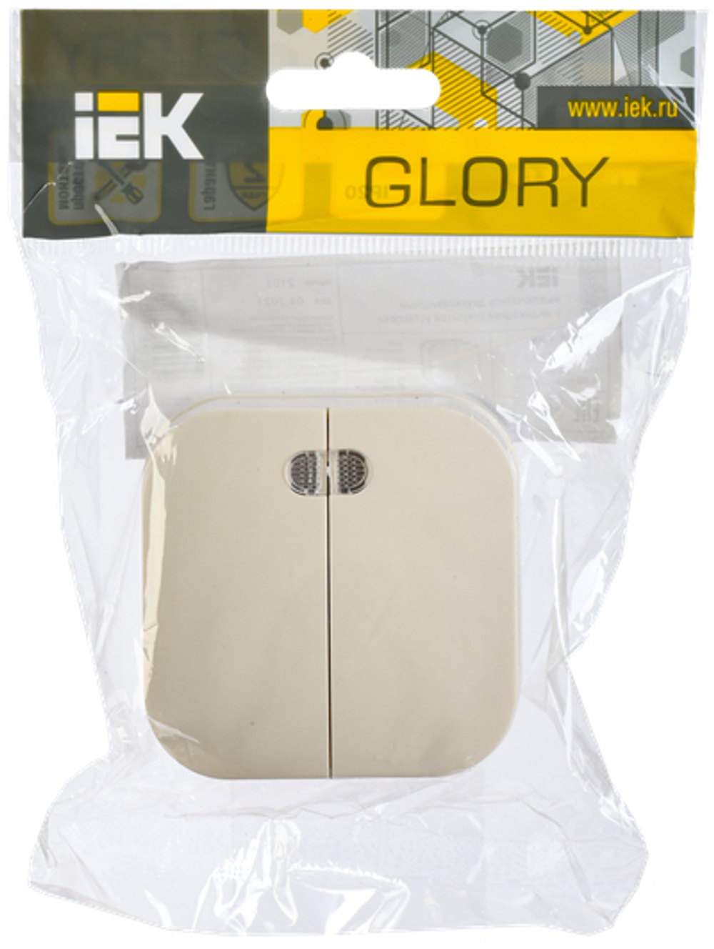 GLORY Выключатель 2-клавишный для открытой установки с индикацией 10А ВС20-2-1-ХК кремовый IEK