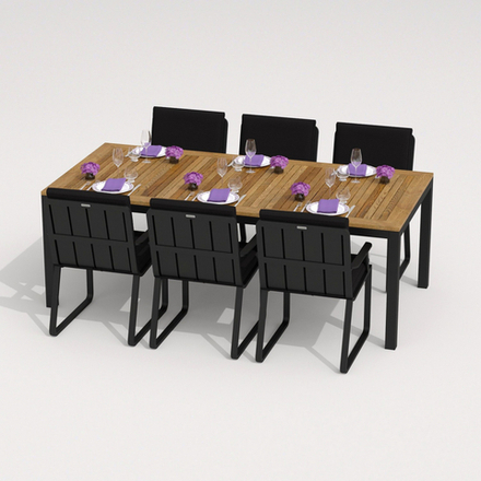 Обеденная группа Ideal Patio ТЕЛЛА  АЛЬБА  каркас карбон, стол тик 220, ткань черная