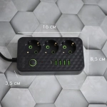 Сетевой фильтр с 2 USB-портами, 1 Type-C,3 розетки