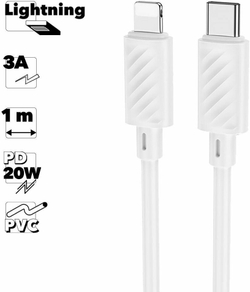 Кабель iPhone Lightning  HOCO X88 Gratified, 1м, круглый, 2.4A белый