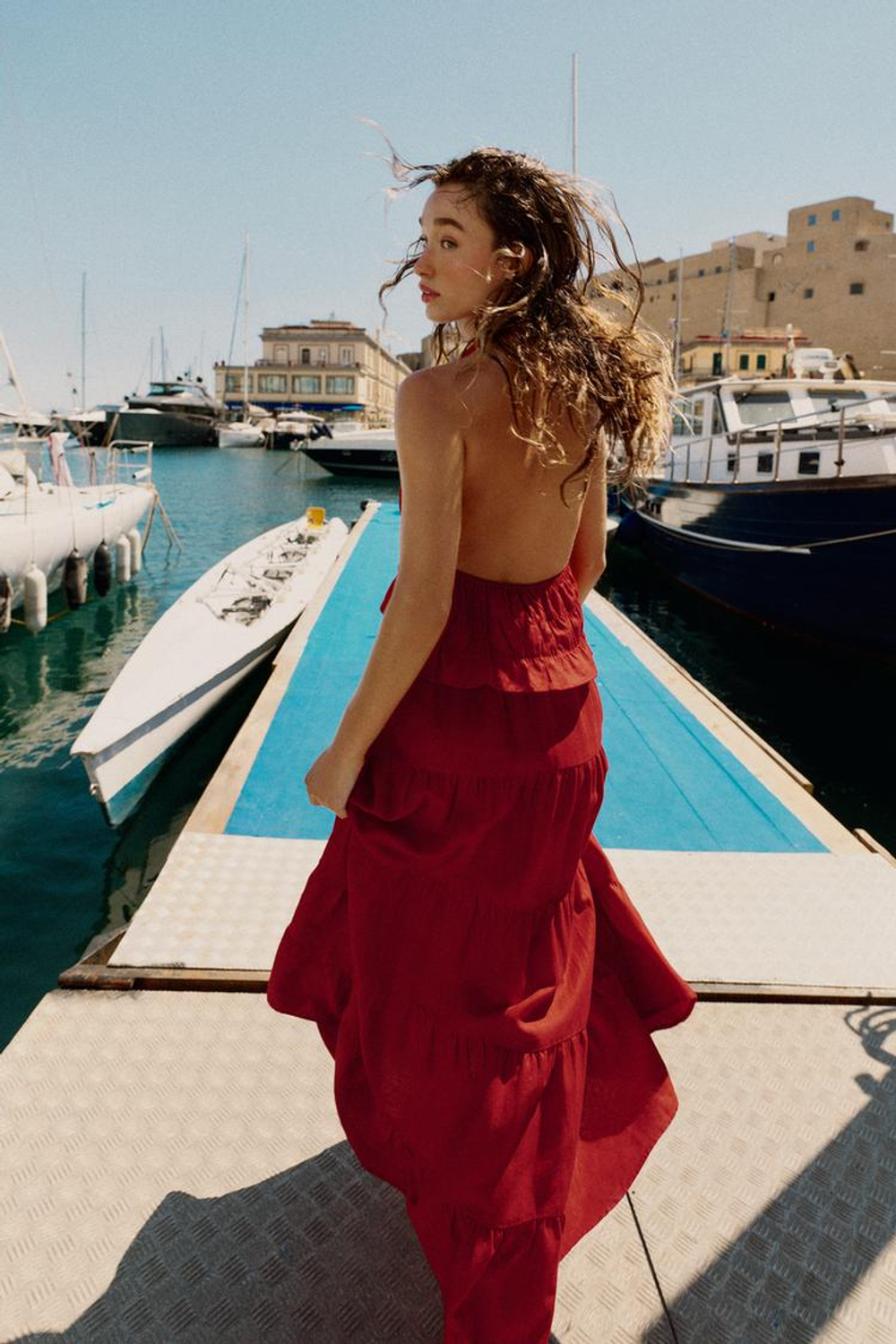 ZARA ЮБКА МИДИ ИЗ ЛЬНА СО СБОРКАМИ, ГРАНАТОВЫЙ