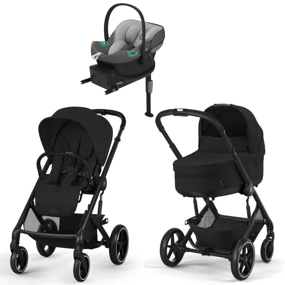 Коляска Cybex Balios S Lux BLK complete Aton S2 Lava Grey Base One 4 в 1 Moon Black с дождевиками