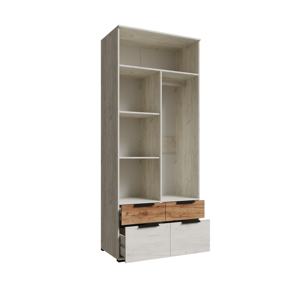 Шкаф-пенал Лилль с полками и штангой дуб крафт белый/дуб крафт табачный