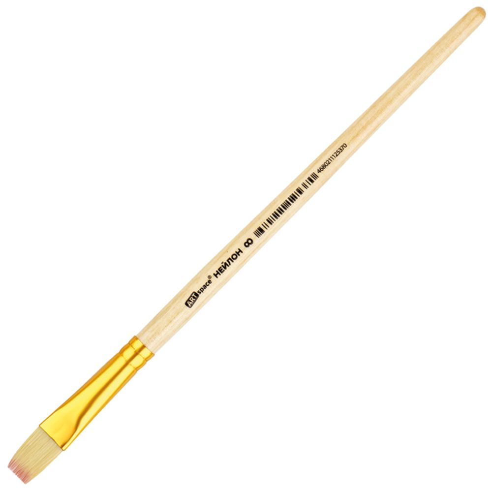 Кисть нейлон, ArtSpace, плоская №08, пакет, европодвес